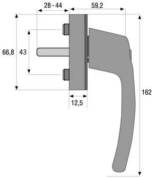Skizze: abschließbarer Fenstergriff ABUS FG200: Maße und Technische Zeichnung