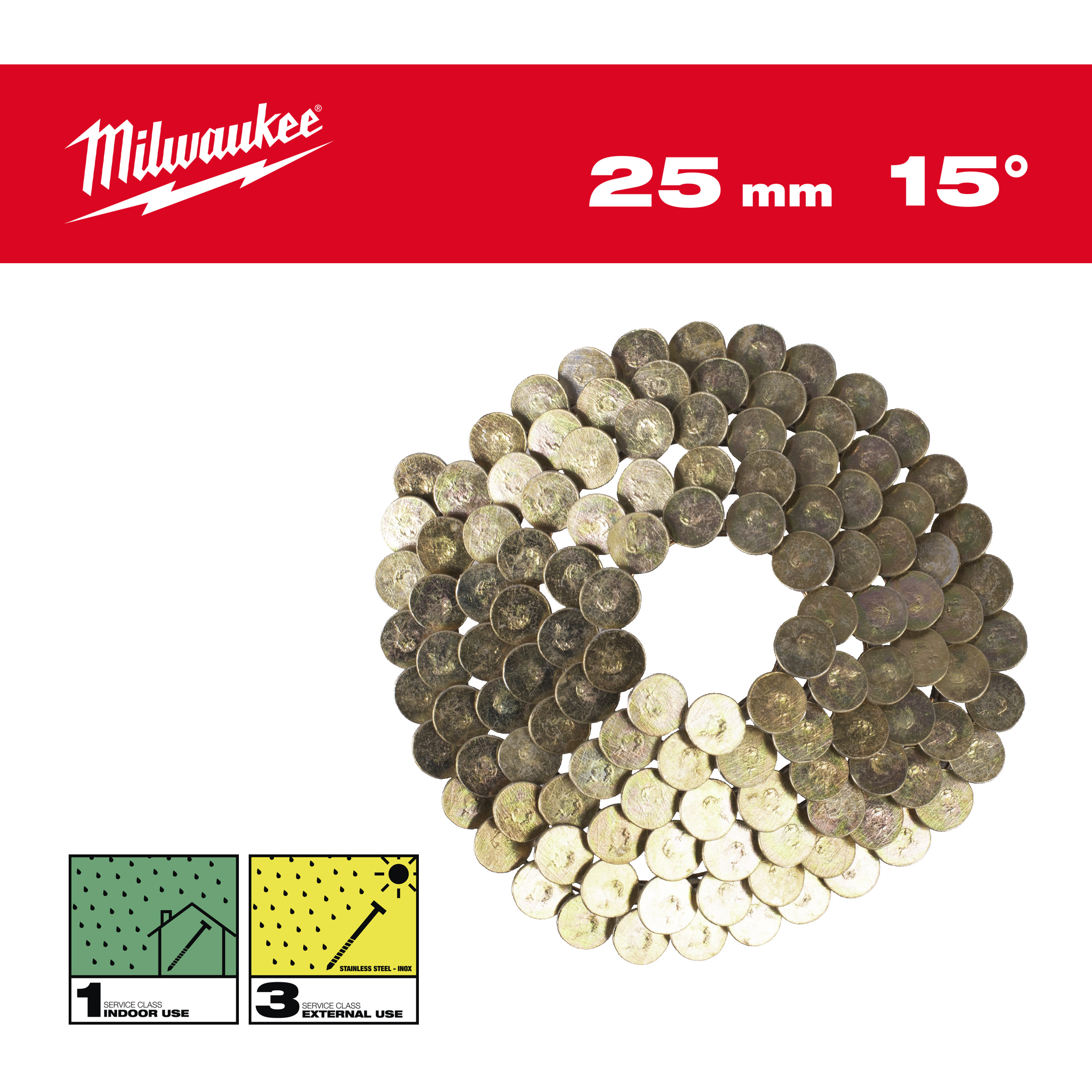 Milwaukee Coilnägel 3,05 x 25 mm Glattschaft verzinkt, 15° für M18FRCN45