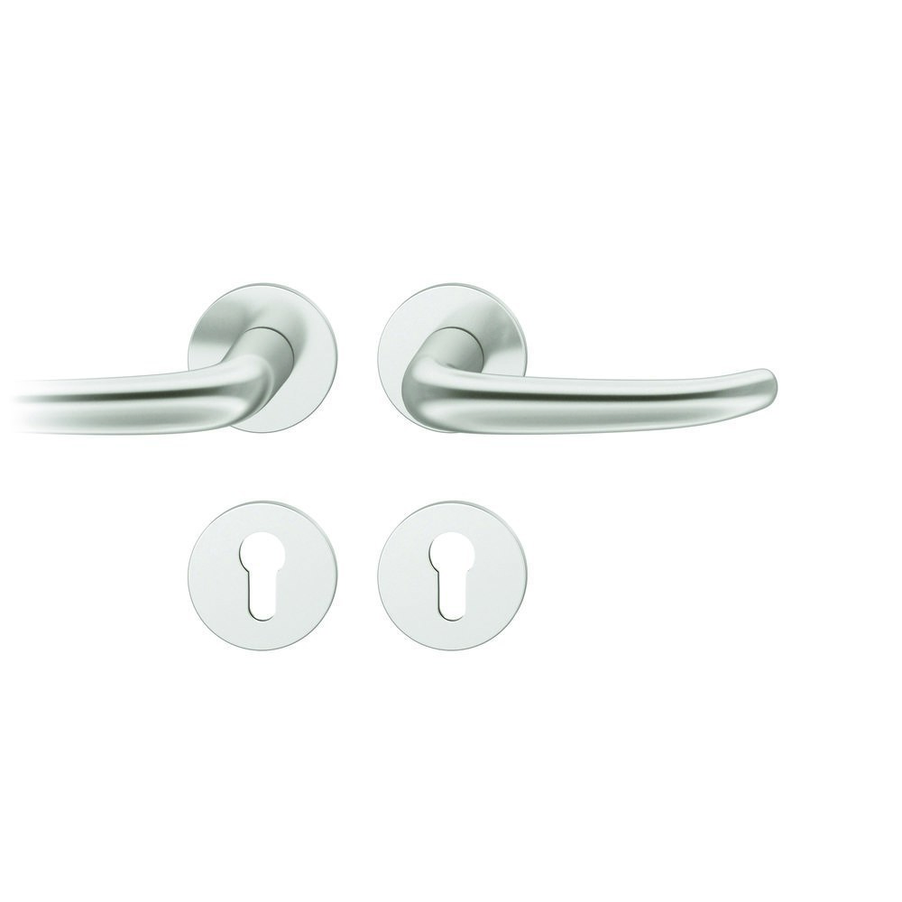 Türgriff, Drehring-Garnitur, Rundrosetten, Paar Türgriffe, Edelstahl