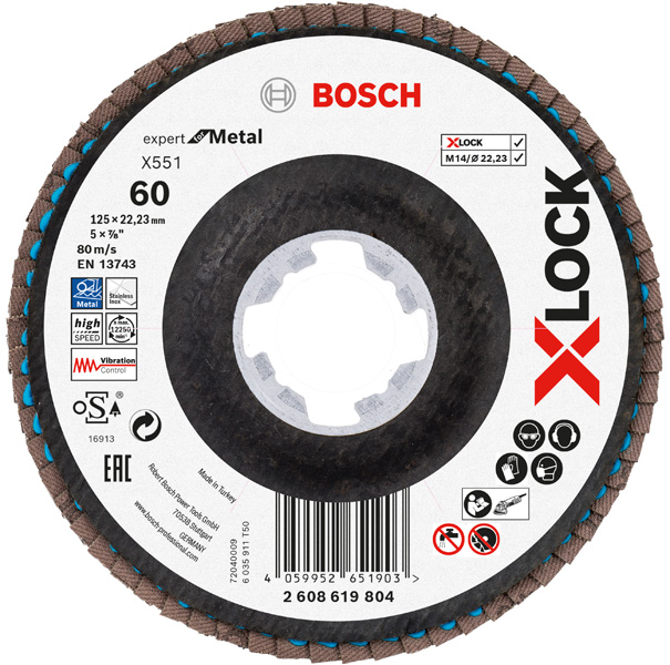 Bosch X-LOCK-Fächerschleifscheibe X551, Expert for Metal, K: 60, Scheibend.: 125 mm