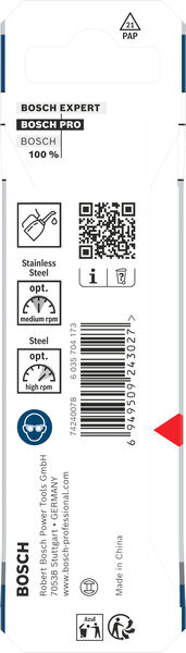Produktbild Verpackung, Edelstahl, Werkzeugkit, BOSCH, QR-Code, Hergestellt in China