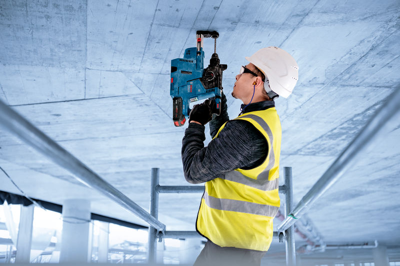 Anwendungsbild, bauen, schutzhelm, hammer, werkzeug, hochsichtbaute, werkstatt