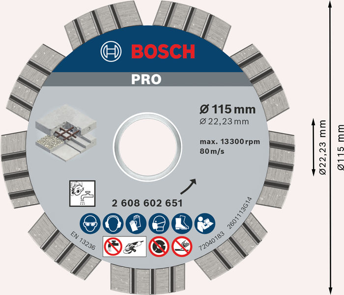 Bosch PRO Concrete Diamanttrennscheibe, 115 x 22,23 mm