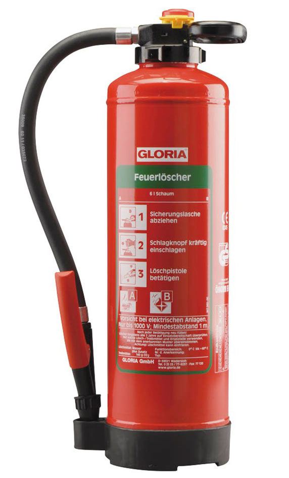 Gloria Feuerlöscher SK6 PRO mit Wandhalterung