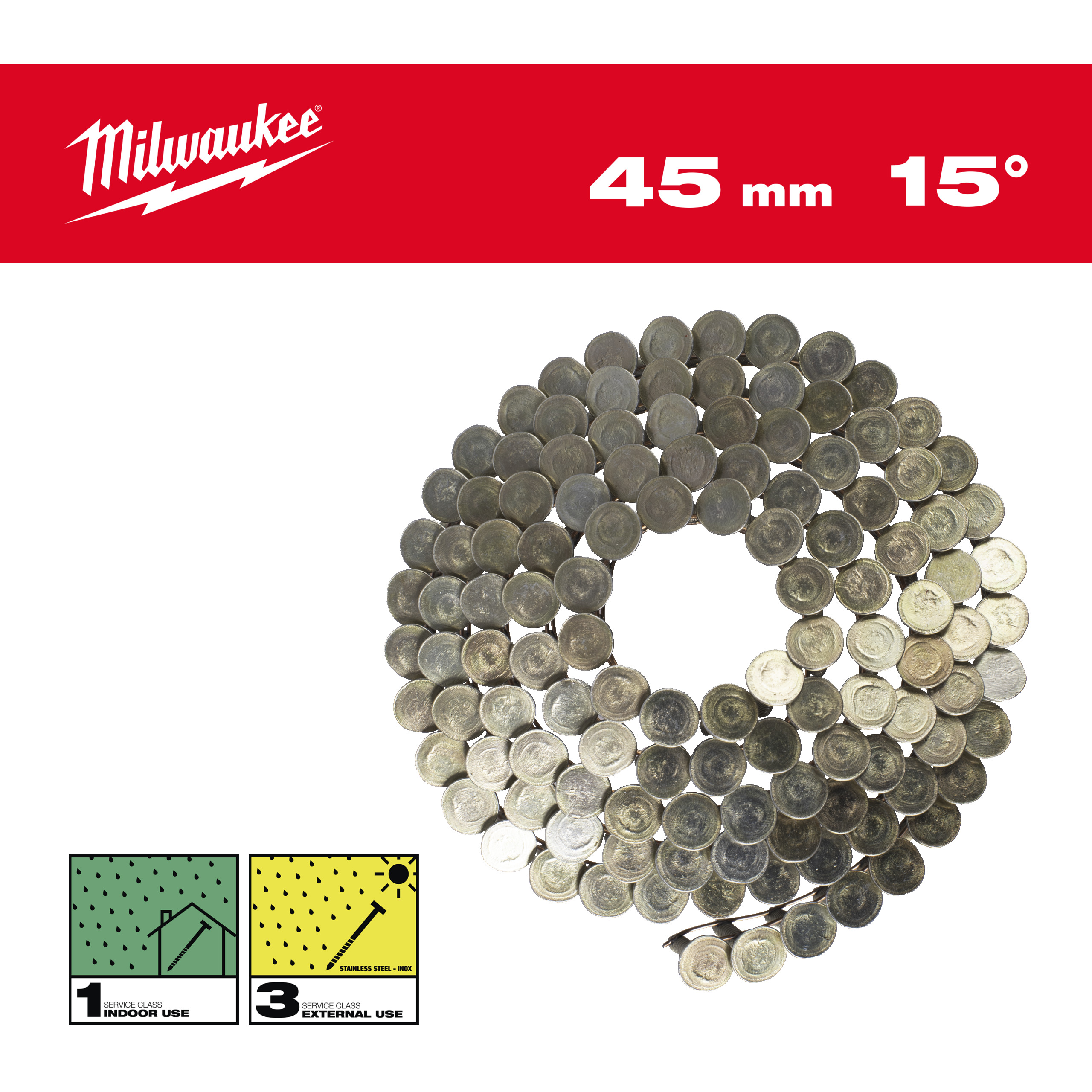 Milwaukee Coilnägel 3,05 x 45 mm Ringschaft verzinkt, 15° für M18FRCN45
