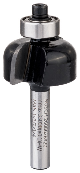 Bosch Hohlkehlenfräser, 1/4-Zoll, R1 6,3 mm, D 25,4 mm, L 12,7 mm, G 54 mm