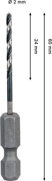 Bild der Produktabmessungen, Bohrer, Schwarz-weiß, Kreuzschliff, Metallbohrer, Stahl