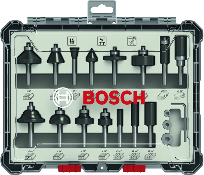 Bosch 15-teiliges Fräser-Set, 1/4-Zoll Schaft