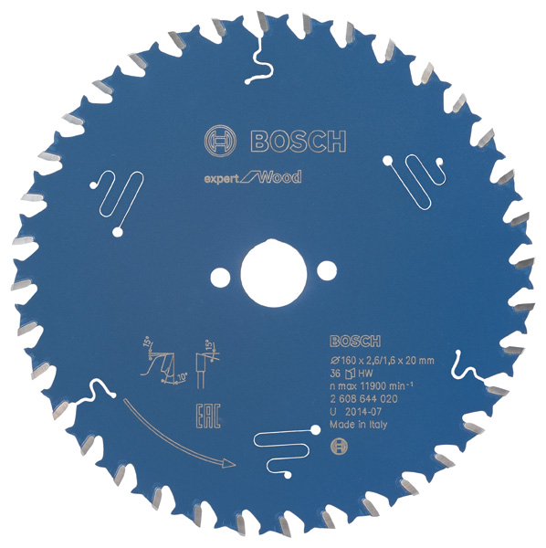 Bosch Kreissägeblatt Expert for Wood, 160 x 20 x 2,6 mm, 36