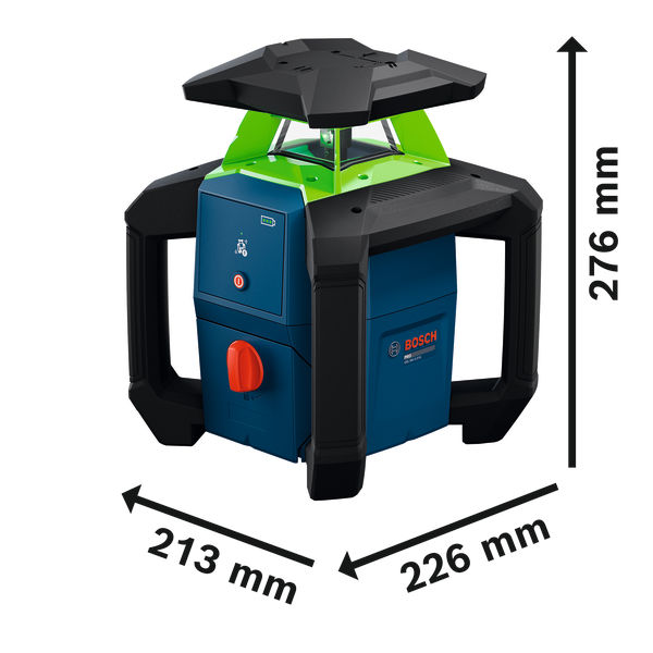 Bild der Produktabmessungen, Level, Laser, Rotationsvar, Rohrabstand, Abschnitt