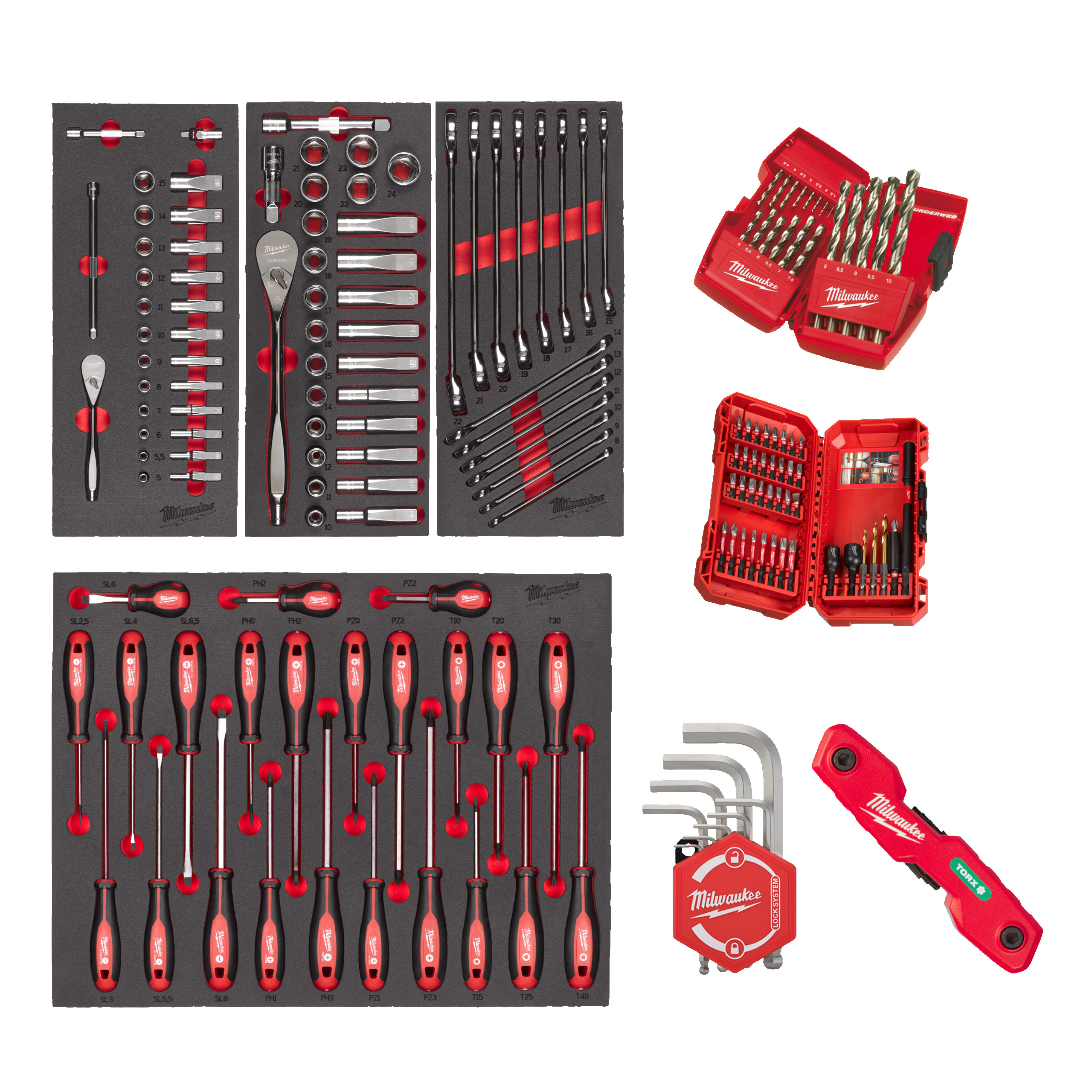 Milwaukee Bestücktes Einlagen-Set für Werkstattwagen 78 cm Universal 170-teilig