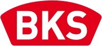 BKS Logo, Logo rot, Weißer Schriftzug, Markenlogo, Plastik Abzeichen