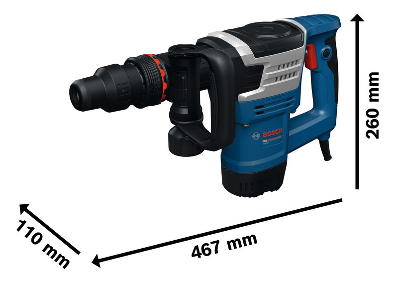 Bild der Produktabmessungen, Bohrhammer, Schlagbohrer, Kabelgebundene Bohrmaschine, Bosch, Werkzeug
