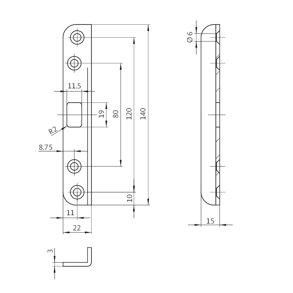Winkelschließblech BKS B 9000, kantig, Edelstahl