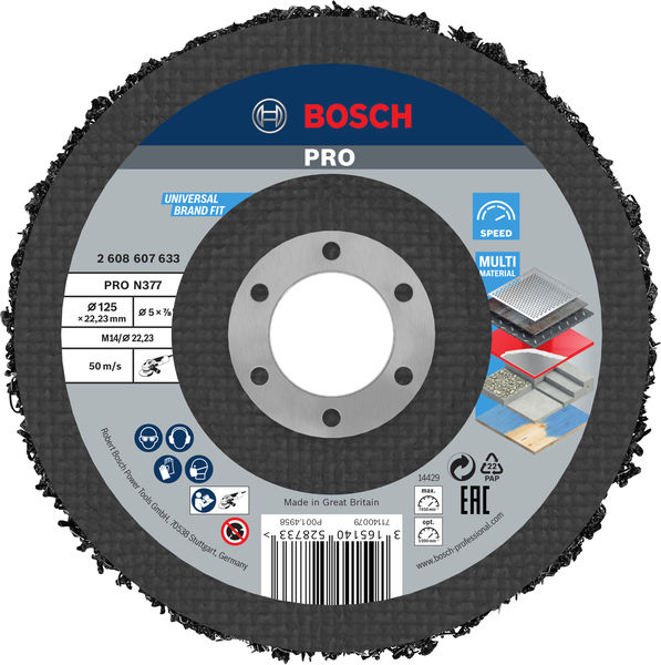 Bosch PRO N377 Multi Material Reinigungsscheibe, 125 mm, 22,23 mm