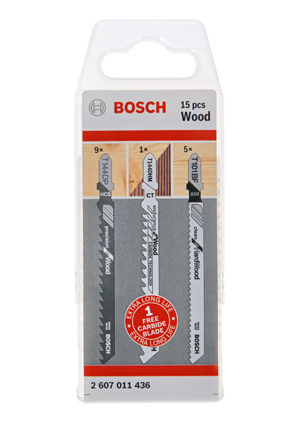 Bosch 15‑tlg. Stichsägeblatt-Set für Holz, T-Schaft