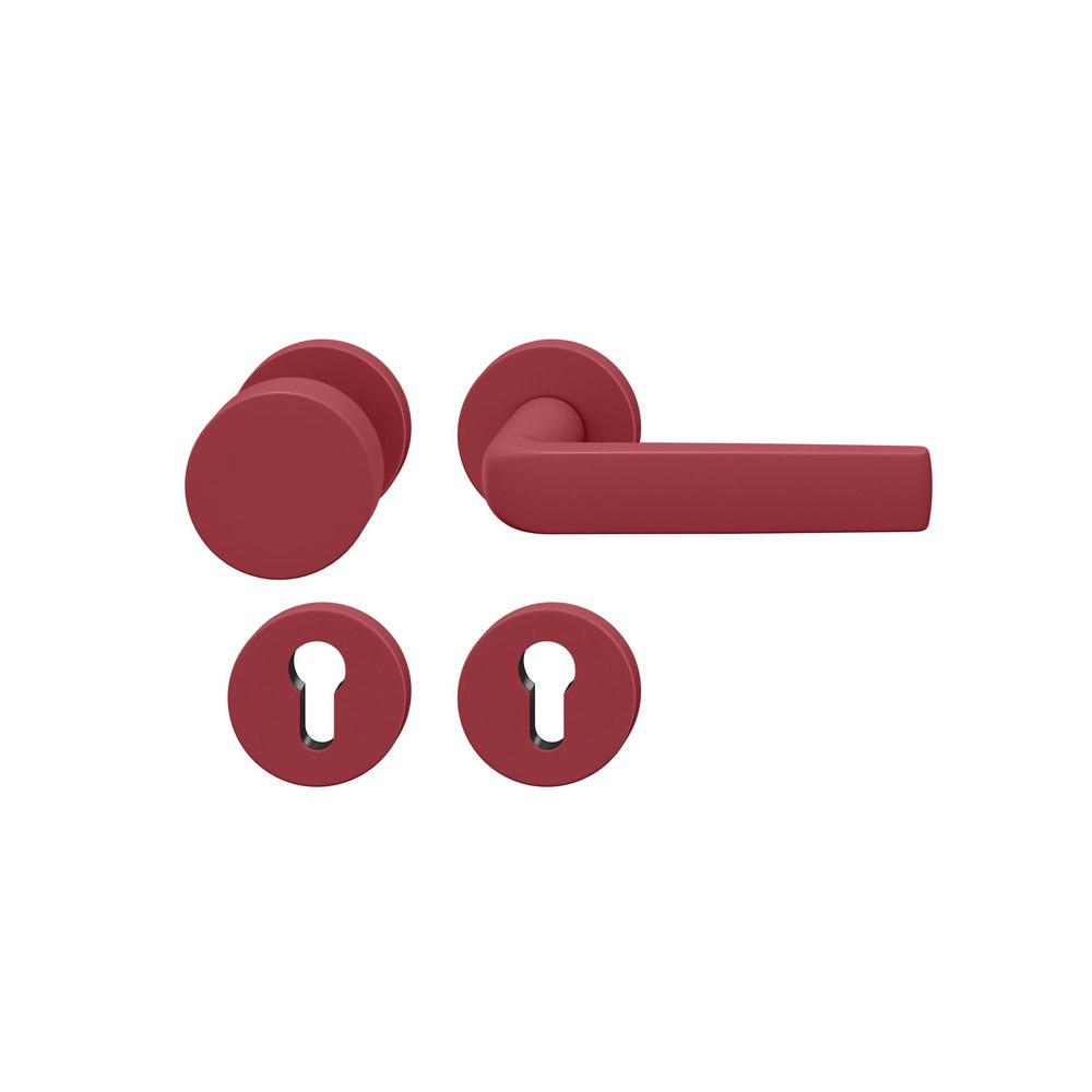 FSB Wechselgarnitur 12 1267, Ausführung Türgriff (außen) fest, Rosette, rund, Profilzylinder gelocht, Vierkant 8mm, Türstärke 39 - 58mm mit Stütznocken, LC 32100 rouge carmin pulverbeschichtet