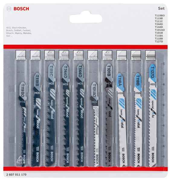 Bosch 10-tlg. Stichsägeblatt-Set für Wood and Metal, T-Schaft