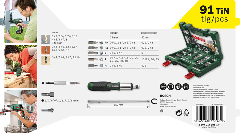 Bosch V-Line TiN-Bohrer- und Bit-Set, 91-teilig, Ratschen-Schraubendreher, Magnetstab