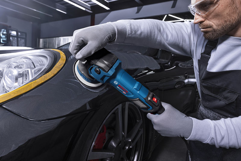 Anwendungsbild, auto detailing, car polisher, orbital sander, hand tool, blue tool
