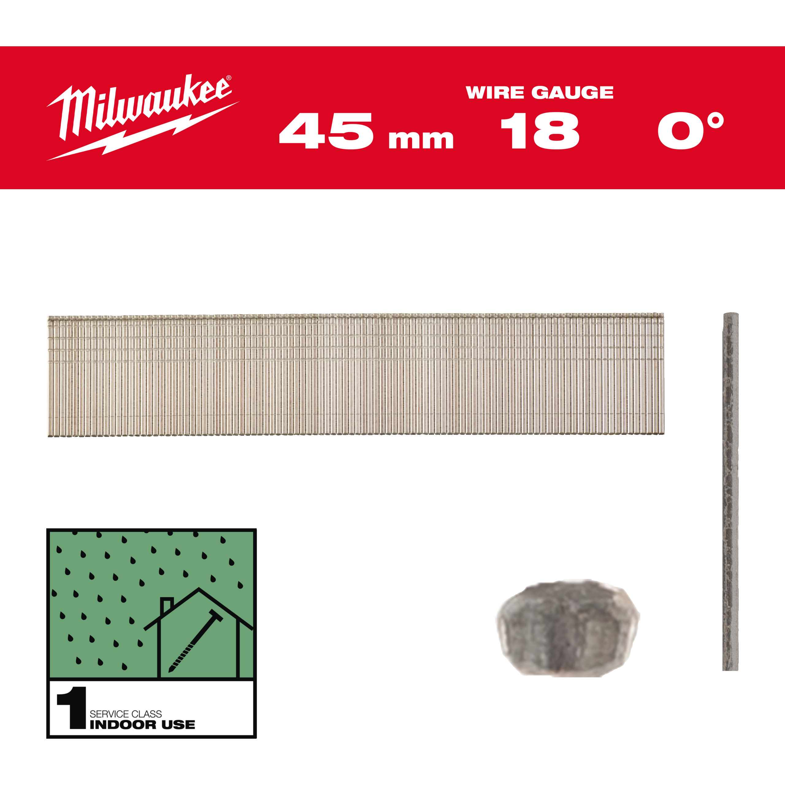 Milwaukee Nägel 1,05 x 1,25 45 mm verzinkt, 0° Stauchkopf-Nägel 18 Gauge für M18FN18GS & M18CN18GS