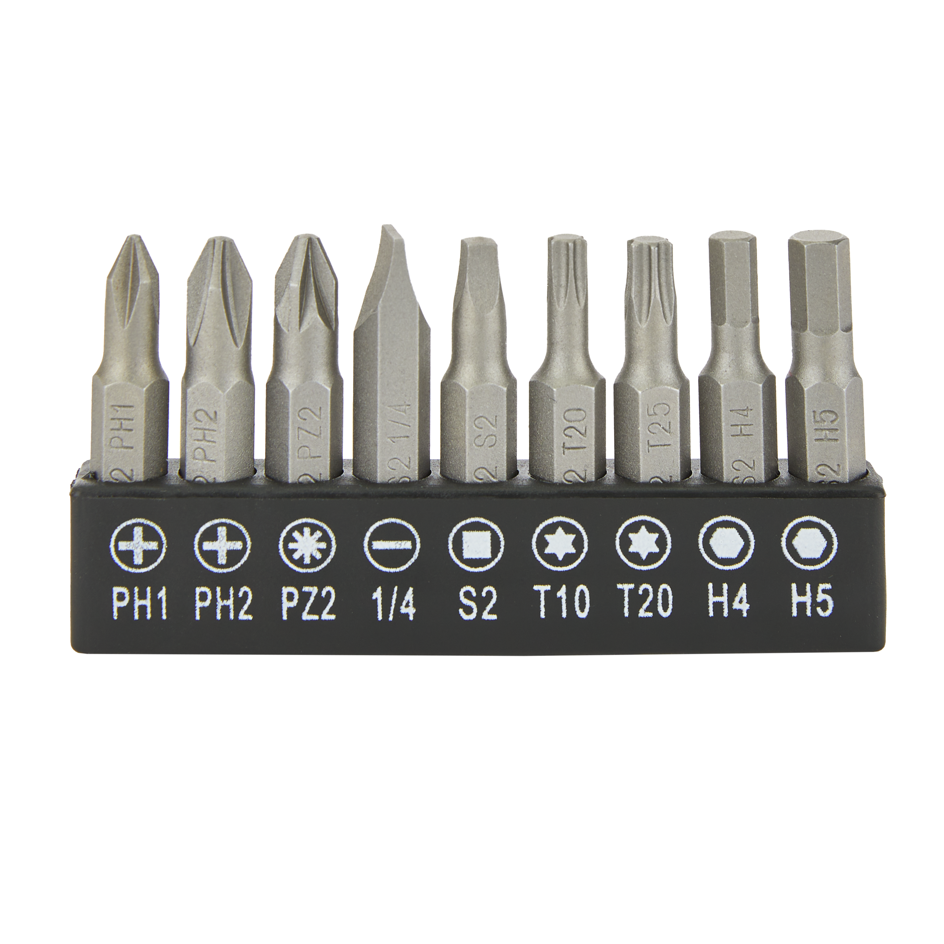 Produktbild, Bitset, Schraubendreher-Bits, Phillips PH1 PH2, Torx T20, Schraubendreher-Schlitz 1/4, S2-Material