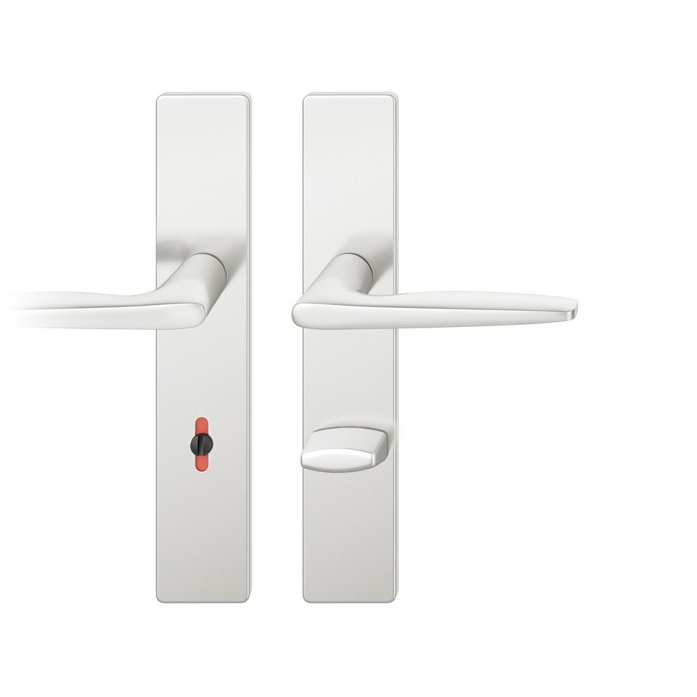 FSB Drückergarnitur 12 1058, Langschild, eckig, WC Schauscheibe/Schlitzkopf, Entfernung 90mm, Vierkant 8,5mm, Riegel-Vierkant 7mm, DIN Links-Rechts, Türstärke 39 - 58mm, mit Stütznocken, naturfarben eloxiert, Adapter-Standardlager