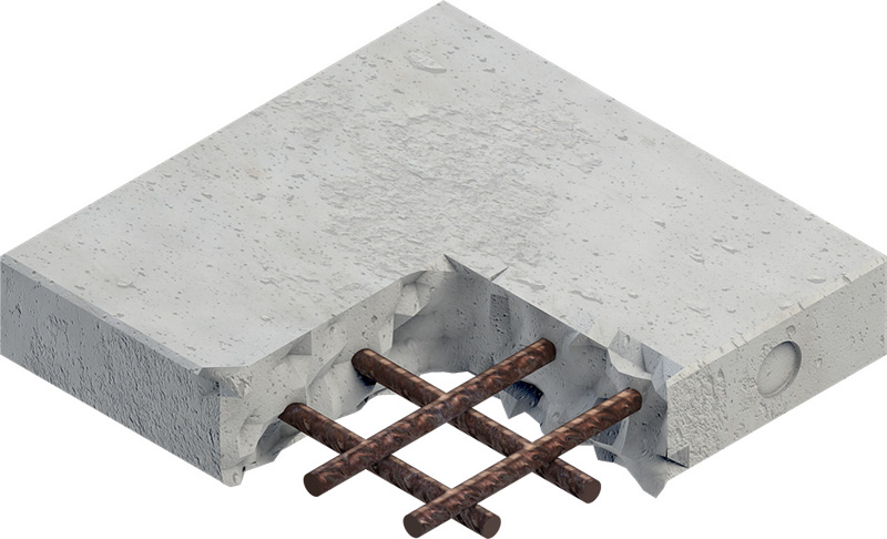 Material-Symbol, Betonblock, Bewehrungsbolzen, Bewehrungsstahl Gitter, Bauelement aus Beton, Betonplatte