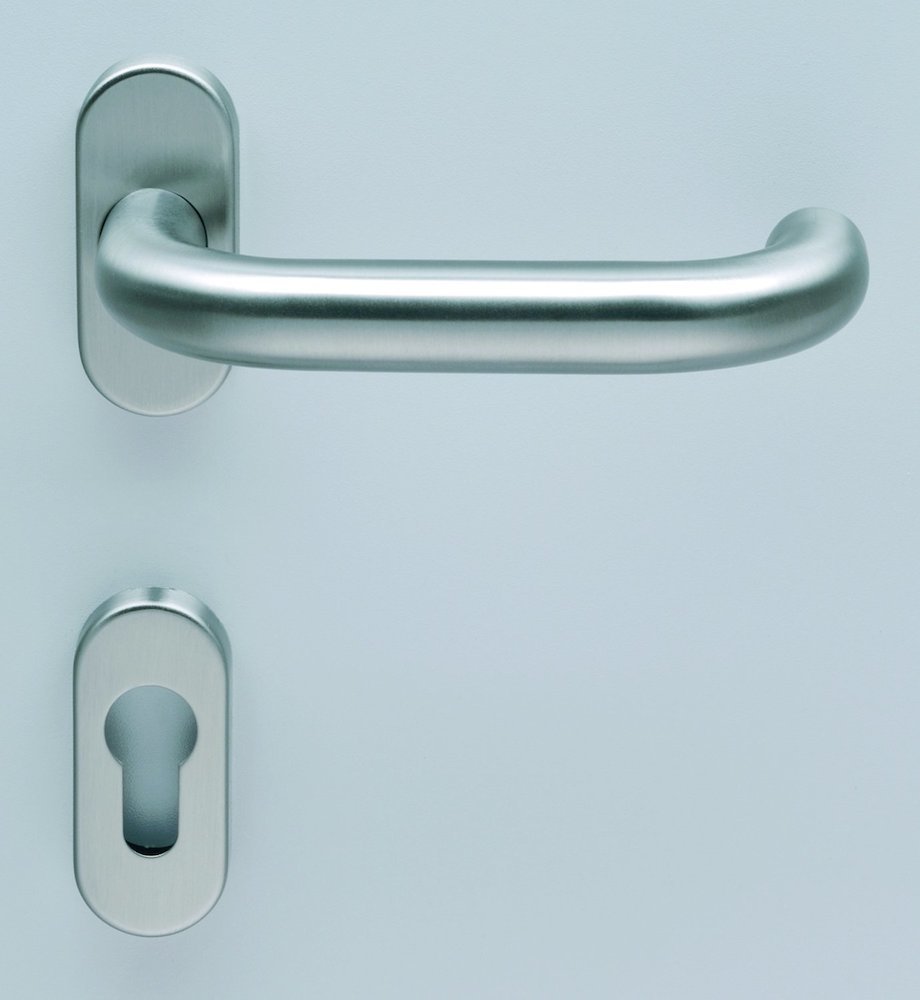 HELO FH-Drückergarnitur mit Rosetten oval EST.ZG FS 41, VK 9, Edelstahl