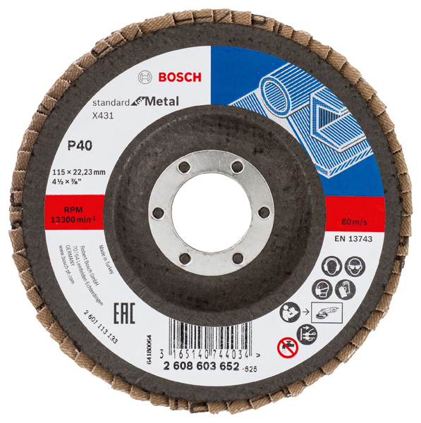 Bosch Fächerschleifscheibe X431 Standard for Metal, gewinkelt, 115 mm