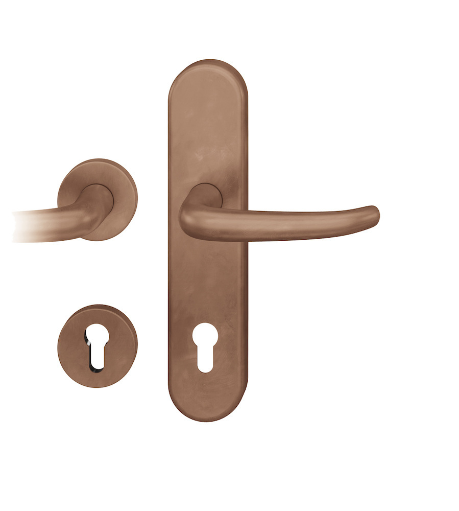 FSB Schutz-Kombi-Drückergarnitur mit Langschild, innen mit Rosetten 73 7375, SK2, VK 10 mm, Bronze