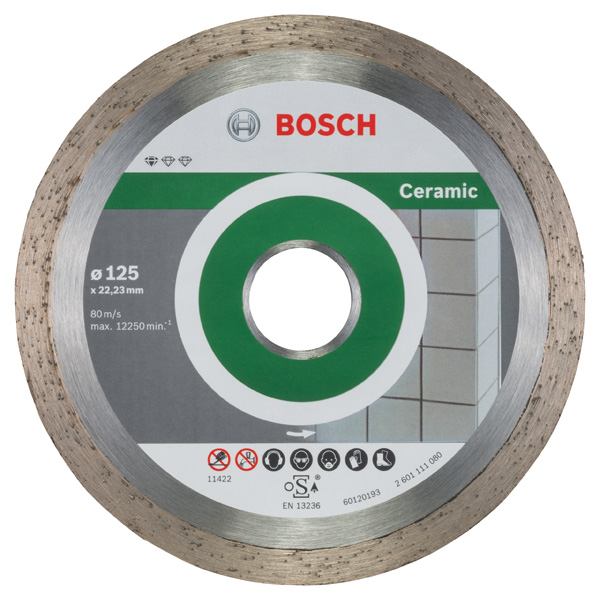 Bosch Diamanttrennscheibe Standard for Ceramic, 125 x 22,23 x 1,6 x 7 mm, 10er-Pack