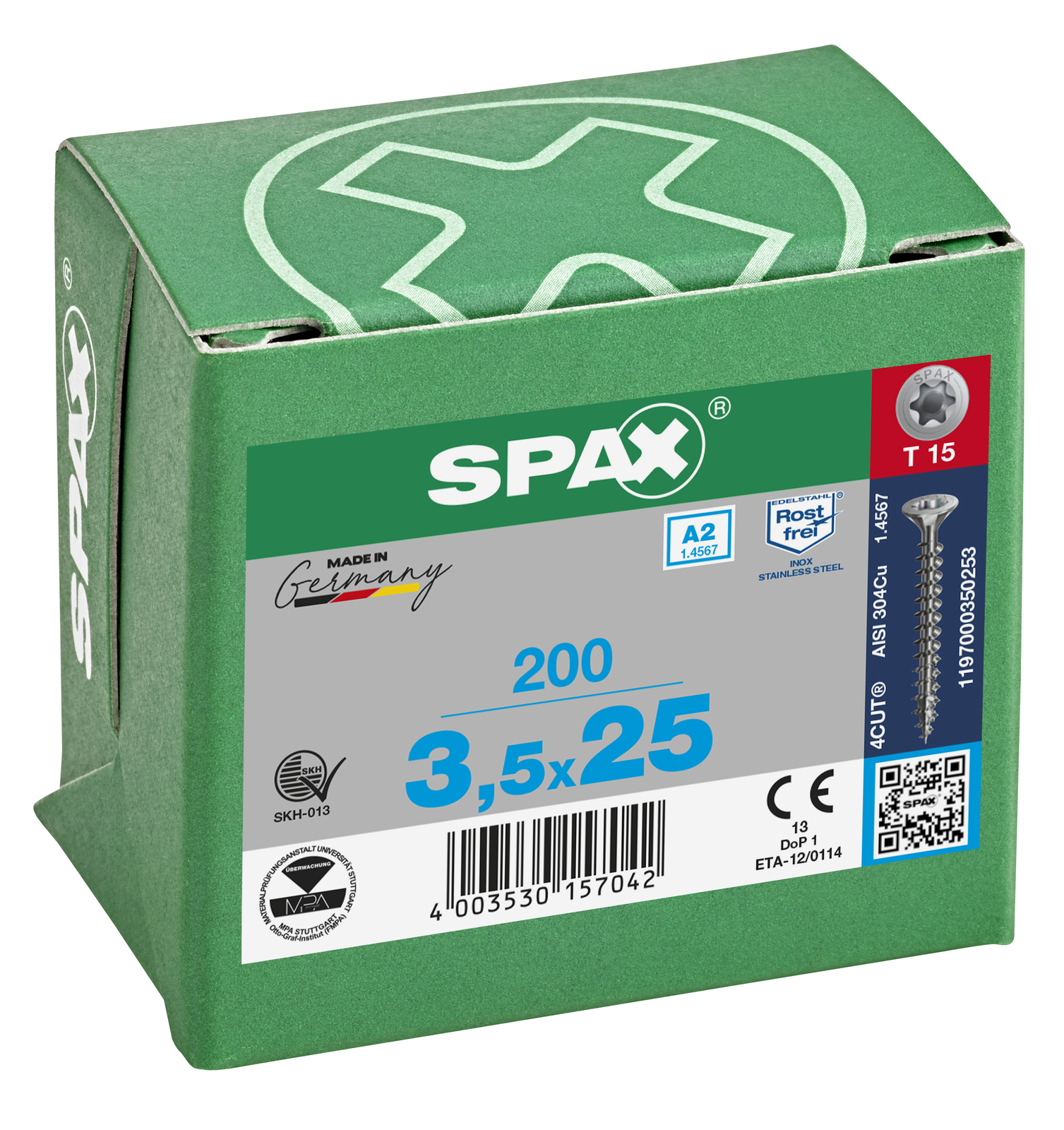 SPAX Universalschraube Edelstahl A2 - Vollgewinde, Senkkopf, T-STAR plus, 4CUT, Rostfrei