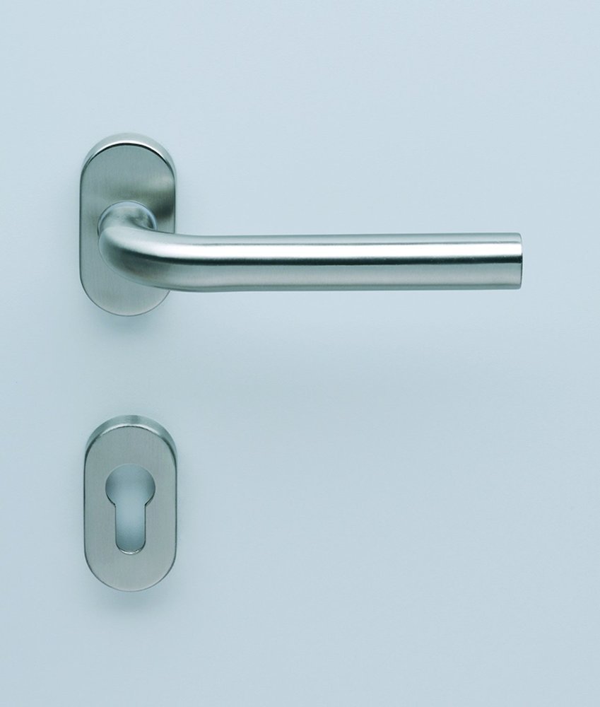 HELO Drückergarnitur mit Rosetten EST.ZG 51, oval, VK 8, Edelstahl