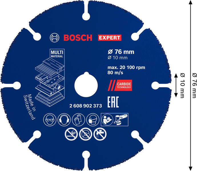 Bild der Produktabmessungen, Durchmesser 76 mm, Schleifscheibe, Karbid-Technologie, Made in Switzerland, Schwarz?