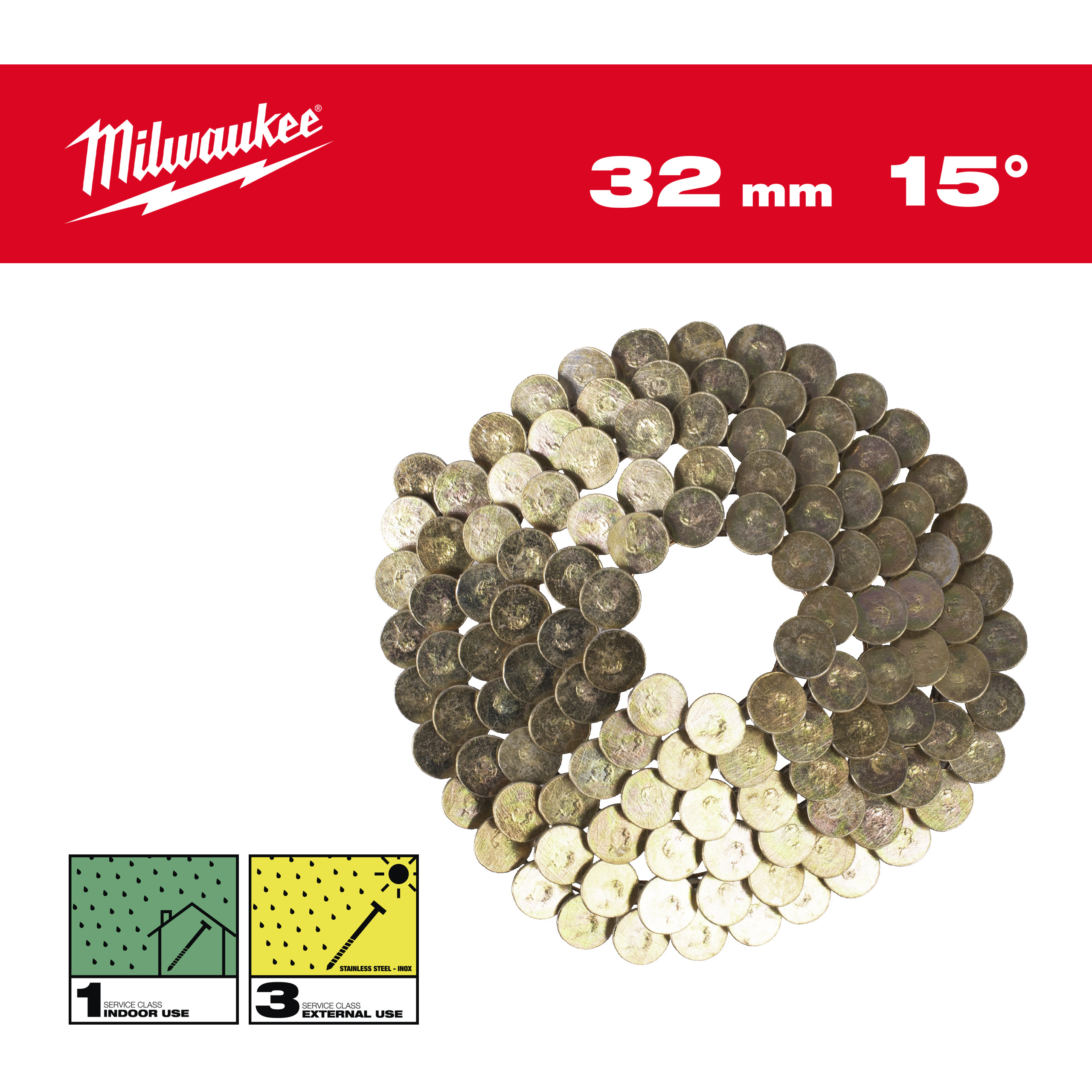Milwaukee Coilnägel 3,05 x 32 mm Glattschaft verzinkt, 15° für M18FRCN45