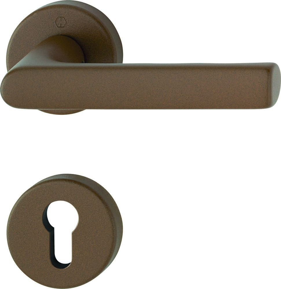 HOPPE Drückergarnitur Hamburg 1700/42KB/42KBS, Rosette, rund, Profilzylinder gelocht, Vierkant 8mm, Türstärke 37 - 47mm mit Stütznocken, sandbraun strukturiert