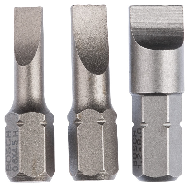 Bosch Schrauberbit-Set, Extra Hard, 3-tlg., S 0,6x4,5, S 0,8x5,5, S 1,2x8,0