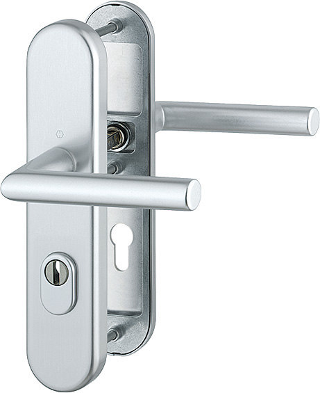 HOPPE FH Schutz-Drückergarnitur Amsterdam mit Langschild FS-1400F/3332ZA/3310, Aluminium