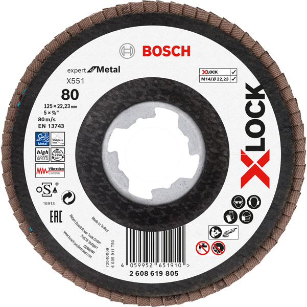 Bosch X-LOCK-Fächerschleifscheibe X551, Expert for Metal, K: 80, Scheibend.: 125 mm