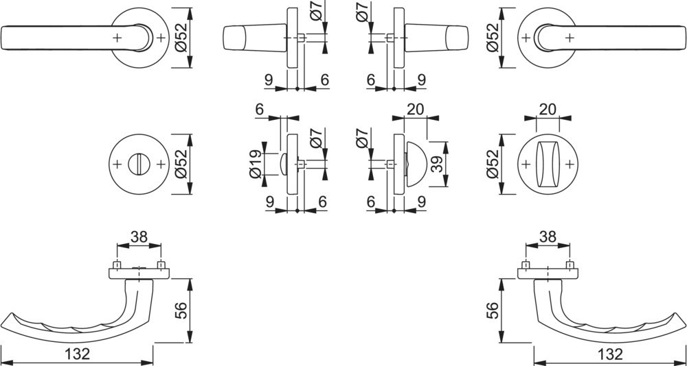 HOPPE Drückergarnitur Luxembourg 199/42KV/42KVS,Ros.,WC/S,8(8),F9,TS37-42