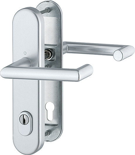 HOPPE FH AP Schutz-Drückergarnitur Rotterdam mit Langschild FS-1401F/3332ZA/3310, Aluminium