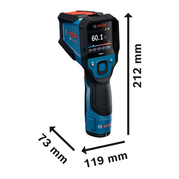 Bild der Produktabmessungen, Infrarot-thermometer, Messgerät, Körpertemperatur, Handheld, Bosch