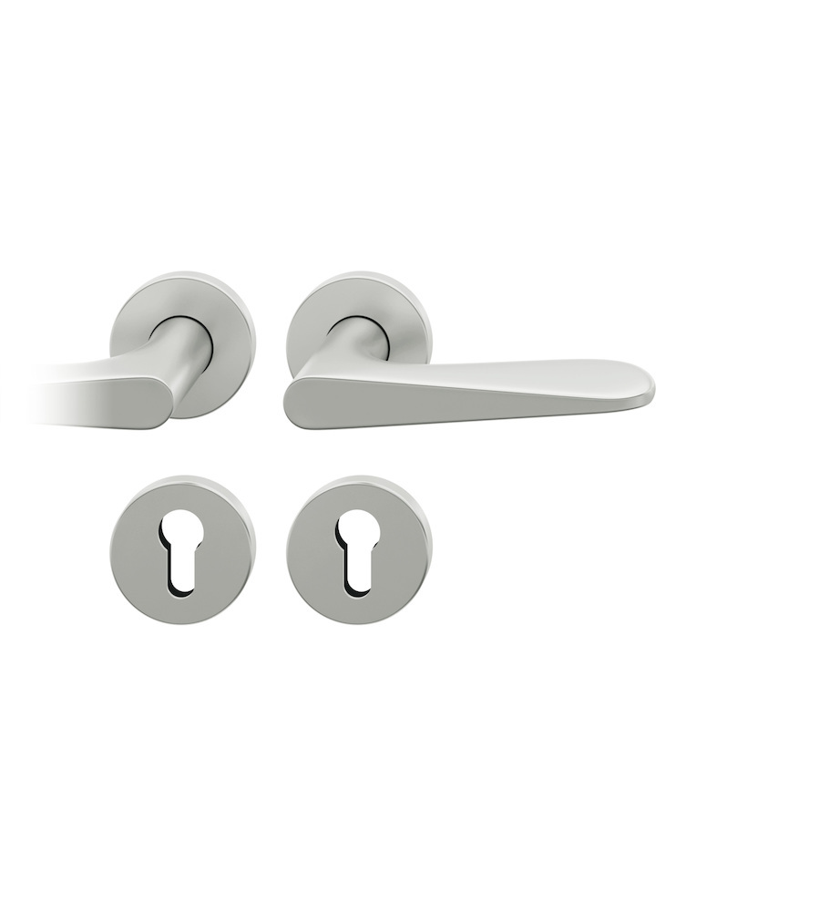 FSB für Feuerschutz Drückergarnitur 76 1144, Rosette, rund, Profilzylinder gelocht, Vierkant 9mm, DIN Rechts, mit Stütznocken, naturfarben eloxiert Ausgleichslager® 3