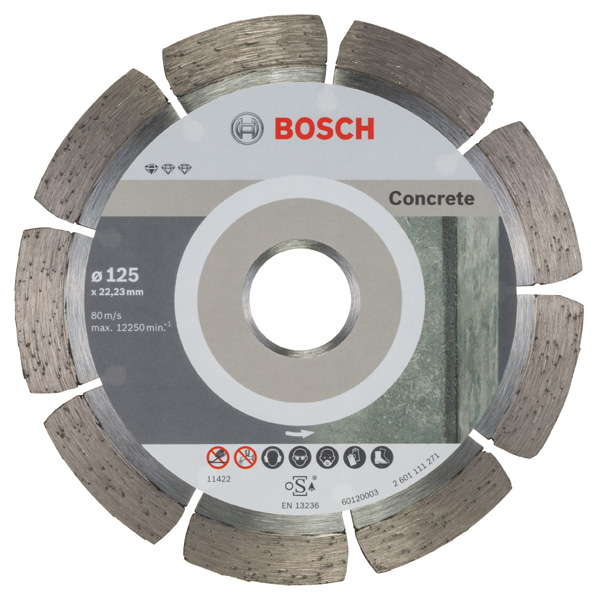 Bosch Diamanttrennscheibe Standard for Concrete, 125 x 22,23 x 1,6 x 10 mm, 10er-Pack