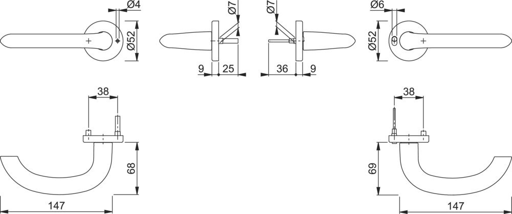 Türknauf, Türgriff, Griffstange, Schlossmechanismus, Beschlägedimensionen