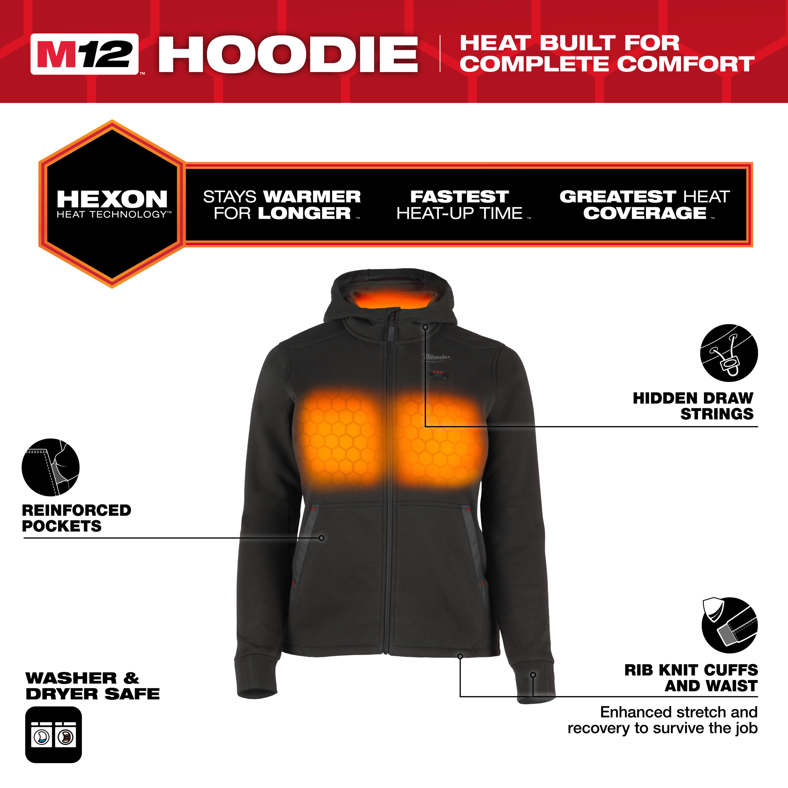Milwaukee Akku-Heiz-Kapuzenpullover 12 V Damen schwarz, ohne Akku u. Ladegerät M12 HHLBL5-0 (XS)