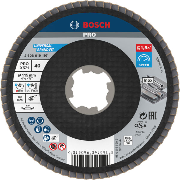 Bosch PRO X571 X-Lock Fächerschleifscheibe, 115 mm