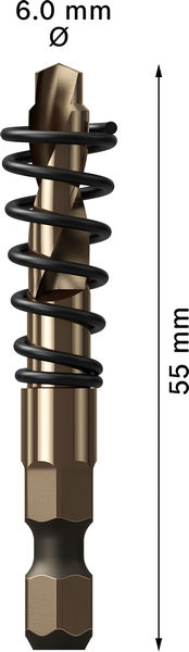 Bild der Produktabmessungen, Zapfenbohrer, Schaft, Gewindebolzen, Kugellager, Spiralnut