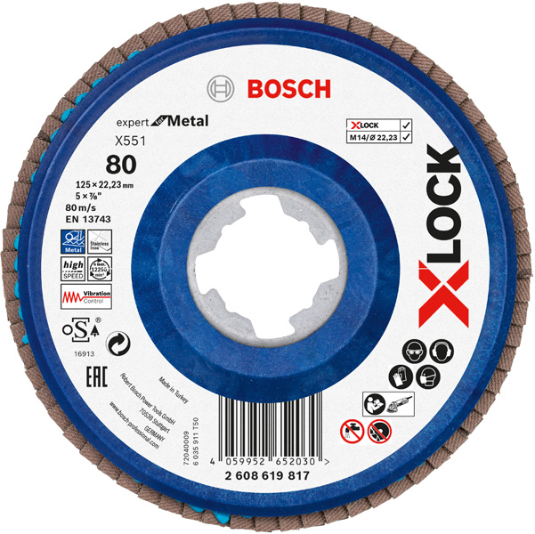 Bosch X-LOCK-Fächerschleifscheibe X551, Expert for Metal, K: 80, 125 mm